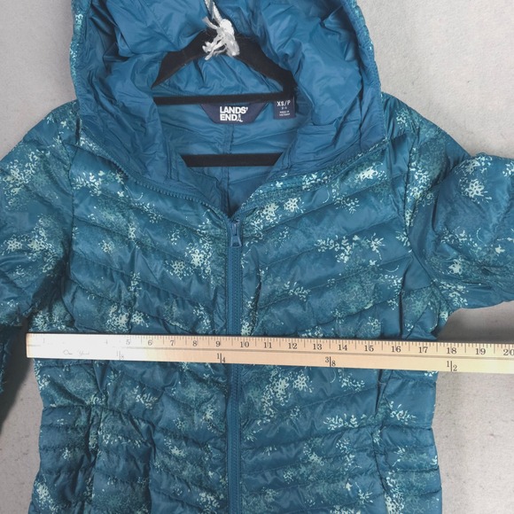 Lands End Womens Teal Floral Down Puffer Hooded Jacket XS - Picture 4 of 8
